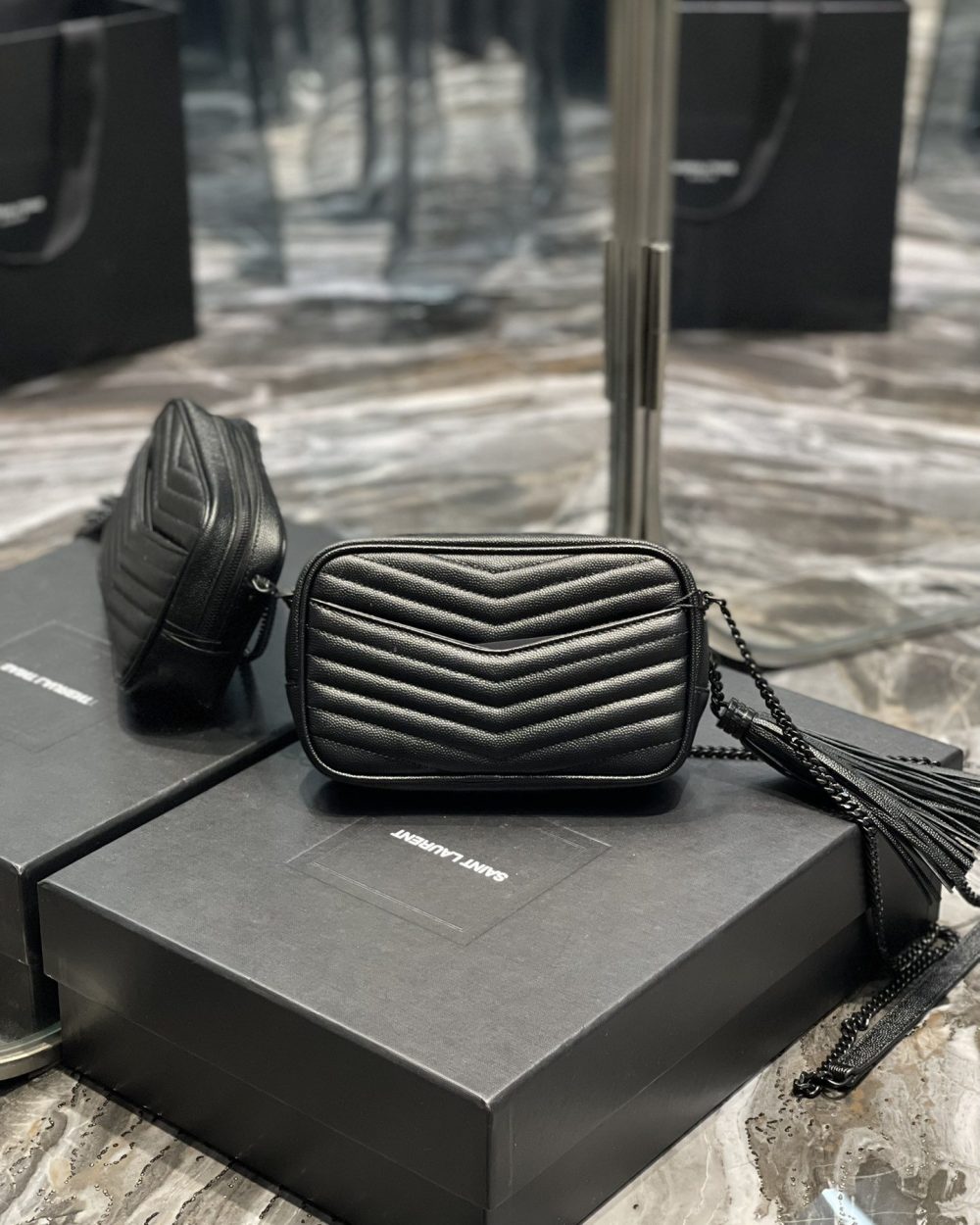[REP 1:1] Saint Laurent Lou Mini Bag Black In Quilted Grain De Poudre With Metal Toned Hardware For Women 7.4in/19cm YSl 6125791GF081000