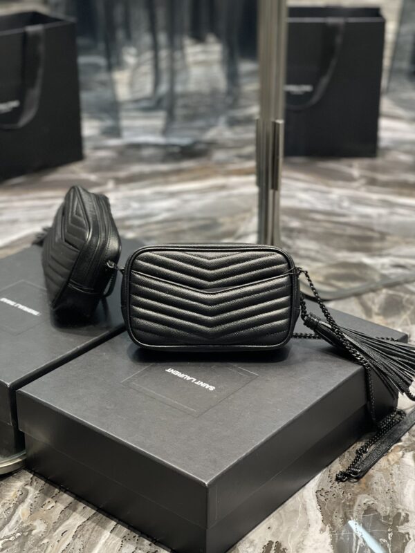 [REP 1:1] Saint Laurent Lou Mini Bag Black In Quilted Grain De Poudre With Metal Toned Hardware For Women 7.4in/19cm YSl 6125791GF081000