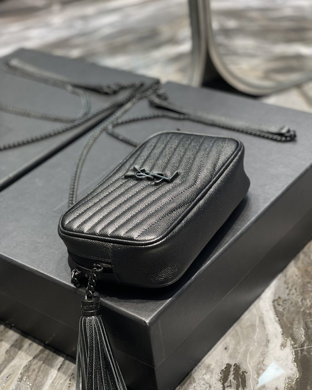 [REP 1:1] Saint Laurent Lou Mini Bag Black In Quilted Grain De Poudre With Metal Toned Hardware For Women 7.4in/19cm YSl 6125791GF081000