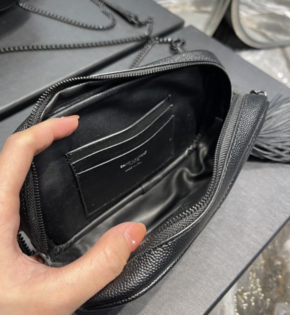 [REP 1:1] Saint Laurent Lou Mini Bag Black In Quilted Grain De Poudre With Metal Toned Hardware For Women 7.4in/19cm YSl 6125791GF081000