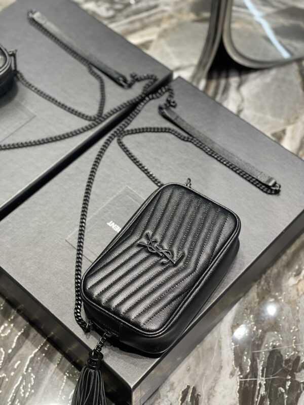 [REP 1:1] Saint Laurent Lou Mini Bag Black In Quilted Grain De Poudre With Metal Toned Hardware For Women 7.4in/19cm YSl 6125791GF081000