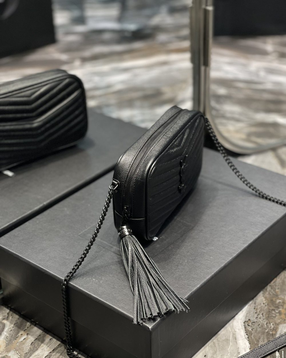 [REP 1:1] Saint Laurent Lou Mini Bag Black In Quilted Grain De Poudre With Metal Toned Hardware For Women 7.4in/19cm YSl 6125791GF081000