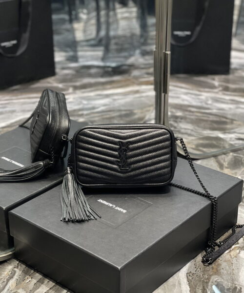 [REP 1:1] Saint Laurent Lou Mini Bag Black In Quilted Grain De Poudre With Metal Toned Hardware For Women 7.4in/19cm YSl 6125791GF081000