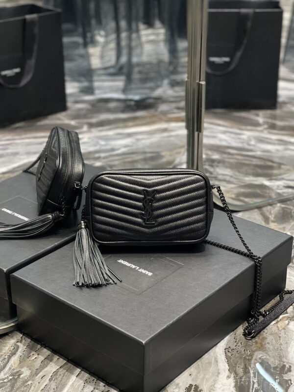 [REP 1:1] Saint Laurent Lou Mini Bag Black In Quilted Grain De Poudre With Metal Toned Hardware For Women 7.4in/19cm YSl 6125791GF081000