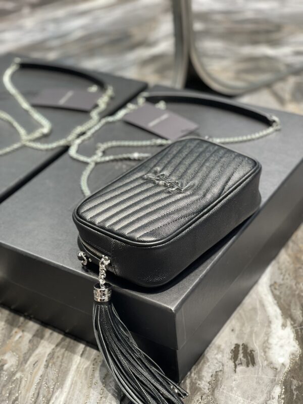 [REP 1:1] Saint Laurent Lou Mini Bag Black In Quilted Grain De Poudre With Silver Toned Hardware For Women 7.4in/19cm YSl 6125791GF021000