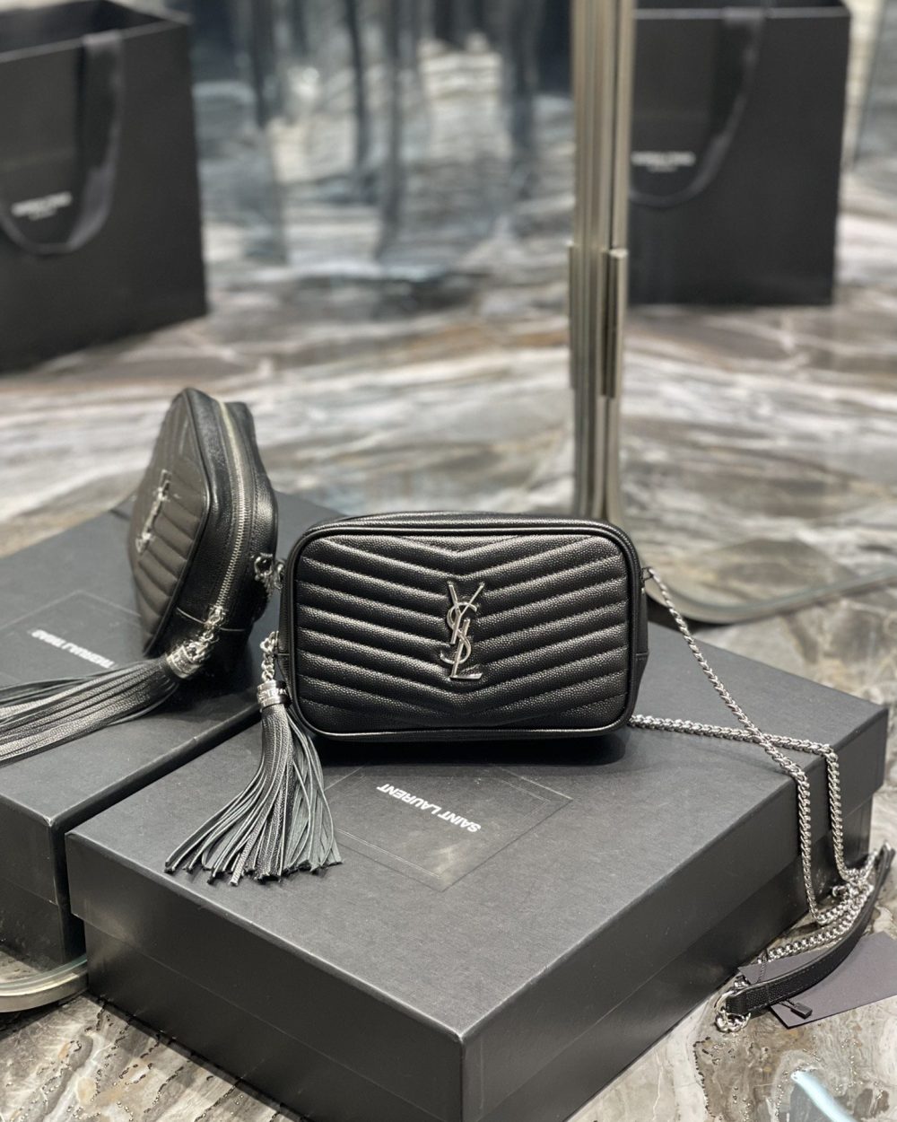 [REP 1:1] Saint Laurent Lou Mini Bag Black In Quilted Grain De Poudre With Silver Toned Hardware For Women 7.4in/19cm YSl 6125791GF021000