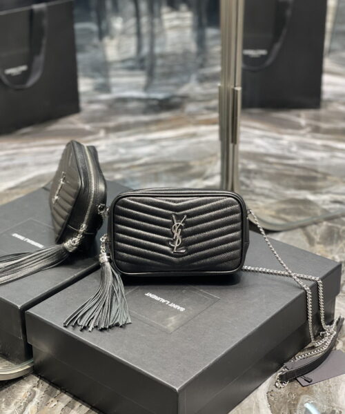 [REP 1:1] Saint Laurent Lou Mini Bag Black In Quilted Grain De Poudre With Silver Toned Hardware For Women 7.4in/19cm YSl 6125791GF021000