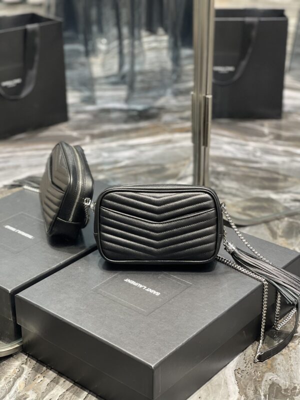 [REP 1:1] Saint Laurent Lou Mini Bag Black In Quilted Grain De Poudre With Silver Toned Hardware For Women 7.4in/19cm YSl 6125791GF021000