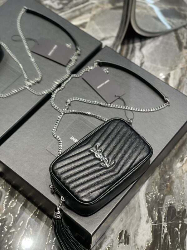 [REP 1:1] Saint Laurent Lou Mini Bag Black In Quilted Grain De Poudre With Silver Toned Hardware For Women 7.4in/19cm YSl 6125791GF021000