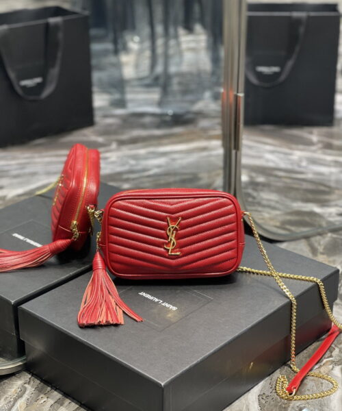[REP 1:1] Saint Laurent Lou Mini Bag Red In Quilted Grain De Poudre With Gold Hardware For Women 7.4in/19cm YSl 6125791GF076008