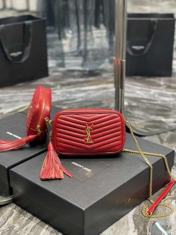 [REP 1:1] Saint Laurent Lou Mini Bag Red In Quilted Grain De Poudre With Gold Hardware For Women 7.4in/19cm YSl 6125791GF076008