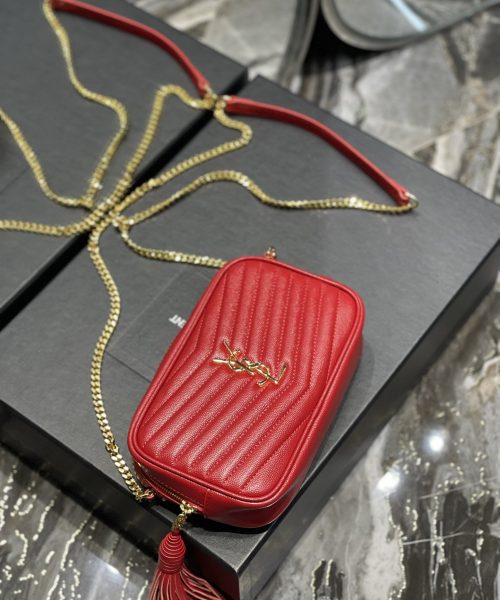 [REP 1:1] Saint Laurent Lou Mini Bag Red In Quilted Grain De Poudre With Gold Hardware For Women 7.4in/19cm YSl 6125791GF076008
