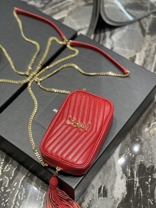 [REP 1:1] Saint Laurent Lou Mini Bag Red In Quilted Grain De Poudre With Gold Hardware For Women 7.4in/19cm YSl 6125791GF076008