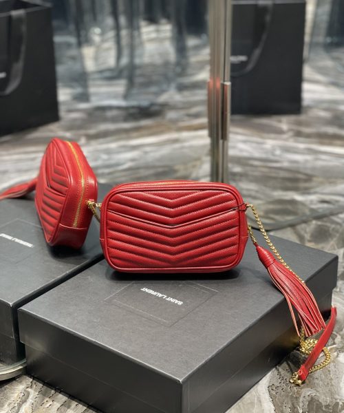 [REP 1:1] Saint Laurent Lou Mini Bag Red In Quilted Grain De Poudre With Gold Hardware For Women 7.4in/19cm YSl 6125791GF076008