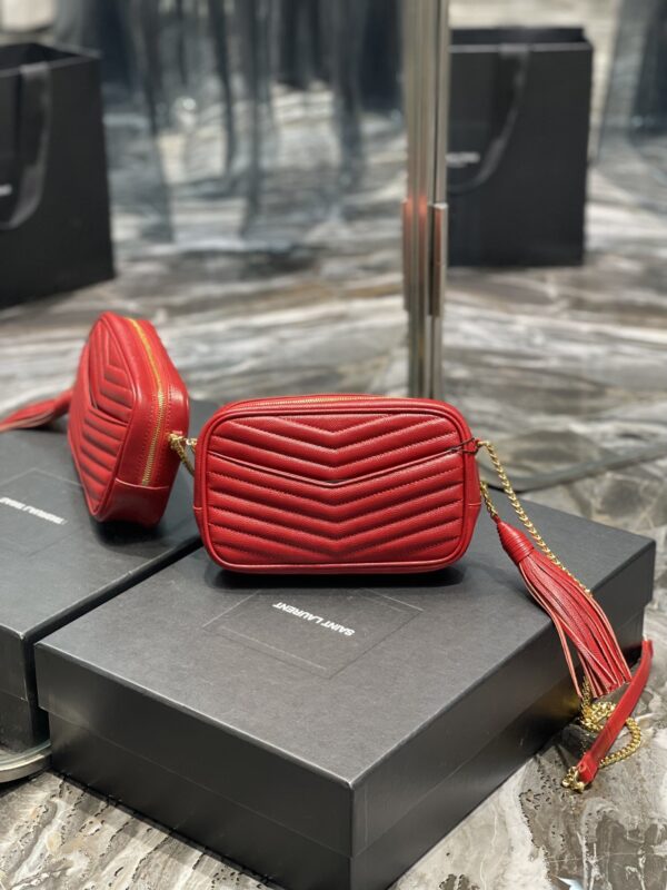 [REP 1:1] Saint Laurent Lou Mini Bag Red In Quilted Grain De Poudre With Gold Hardware For Women 7.4in/19cm YSl 6125791GF076008