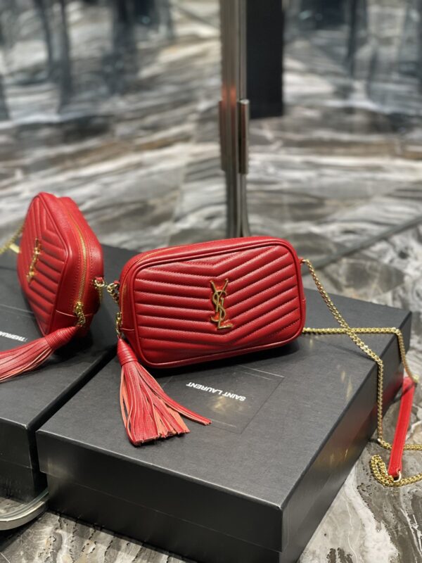 [REP 1:1] Saint Laurent Lou Mini Bag Red In Quilted Grain De Poudre With Gold Hardware For Women 7.4in/19cm YSl 6125791GF076008