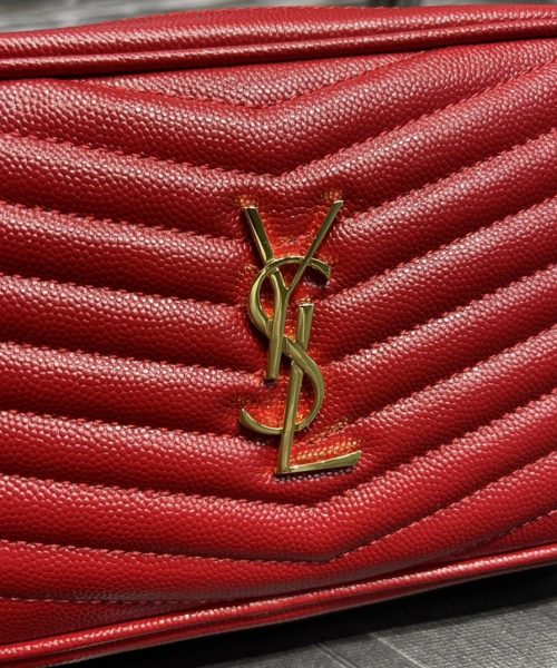 [REP 1:1] Saint Laurent Lou Mini Bag Red In Quilted Grain De Poudre With Gold Hardware For Women 7.4in/19cm YSl 6125791GF076008