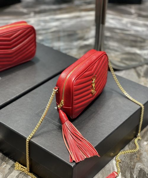 [REP 1:1] Saint Laurent Lou Mini Bag Red In Quilted Grain De Poudre With Gold Hardware For Women 7.4in/19cm YSl 6125791GF076008