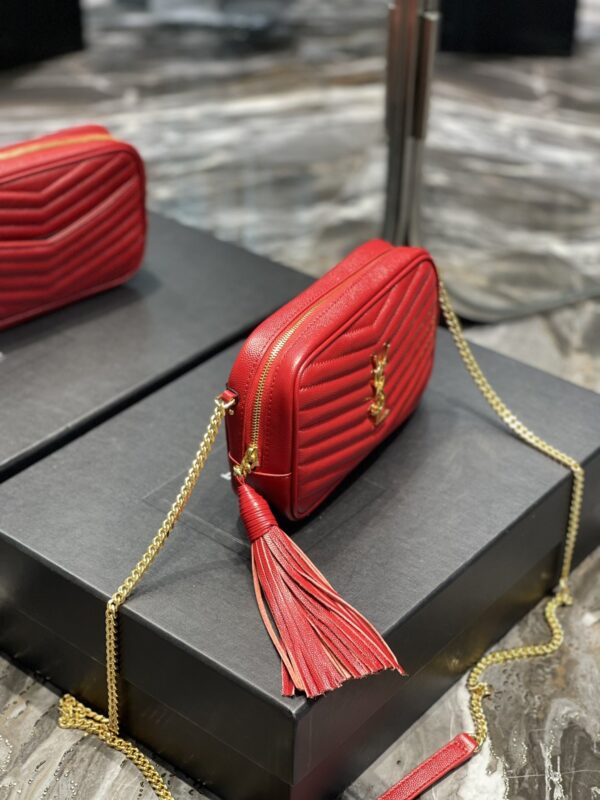 [REP 1:1] Saint Laurent Lou Mini Bag Red In Quilted Grain De Poudre With Gold Hardware For Women 7.4in/19cm YSl 6125791GF076008