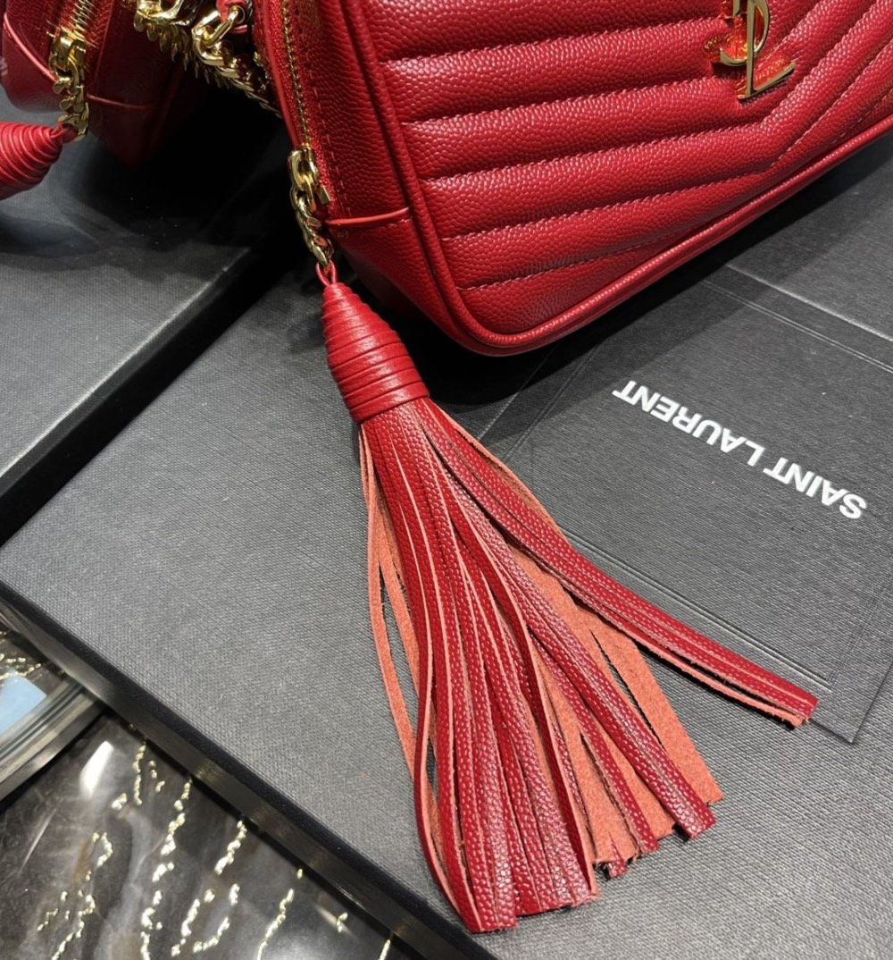 [REP 1:1] Saint Laurent Lou Mini Bag Red In Quilted Grain De Poudre With Gold Hardware For Women 7.4in/19cm YSl 6125791GF076008