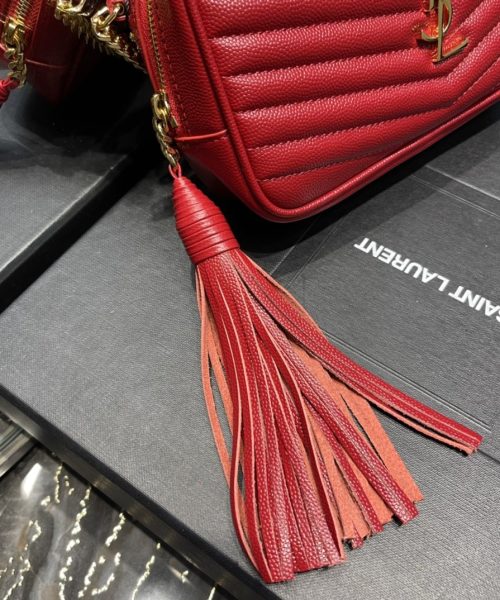 [REP 1:1] Saint Laurent Lou Mini Bag Red In Quilted Grain De Poudre With Gold Hardware For Women 7.4in/19cm YSl 6125791GF076008