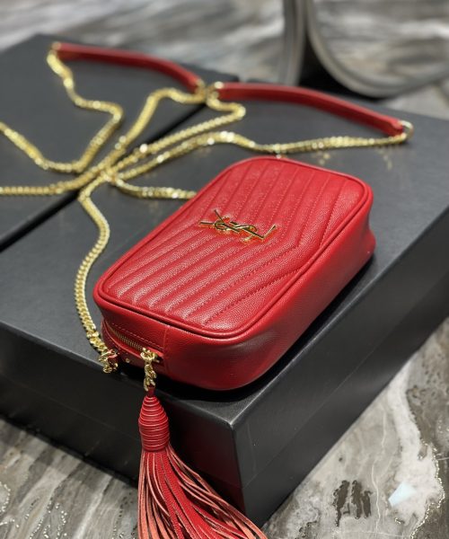 [REP 1:1] Saint Laurent Lou Mini Bag Red In Quilted Grain De Poudre With Gold Hardware For Women 7.4in/19cm YSl 6125791GF076008