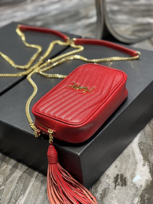 [REP 1:1] Saint Laurent Lou Mini Bag Red In Quilted Grain De Poudre With Gold Hardware For Women 7.4in/19cm YSl 6125791GF076008