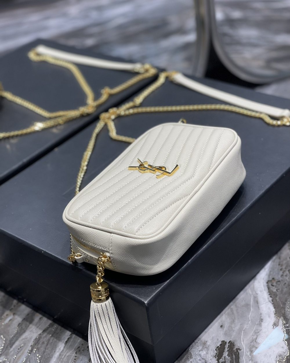 [REP 1:1] Saint Laurent Lou Mini Bag White In Quilted Grain De Poudre With Gold Hardware For Women 7.4in/19cm YSl 6125791GF019207