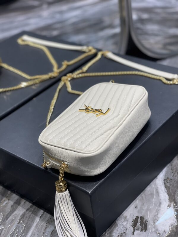 [REP 1:1] Saint Laurent Lou Mini Bag White In Quilted Grain De Poudre With Gold Hardware For Women 7.4in/19cm YSl 6125791GF019207