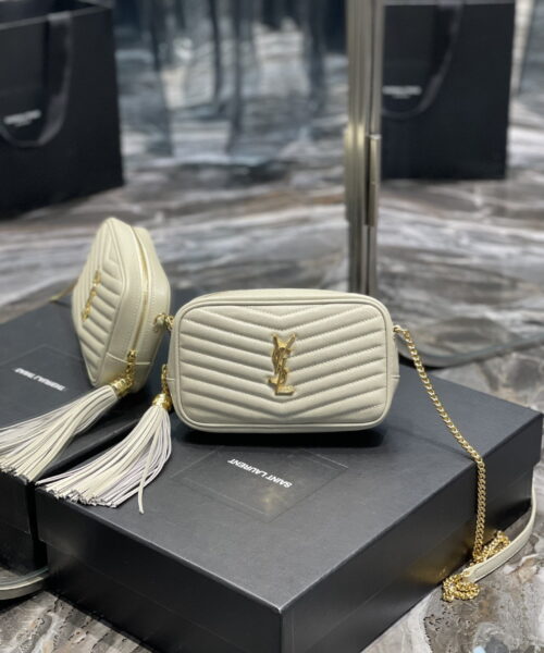 [REP 1:1] Saint Laurent Lou Mini Bag White In Quilted Grain De Poudre With Gold Hardware For Women 7.4in/19cm YSl 6125791GF019207