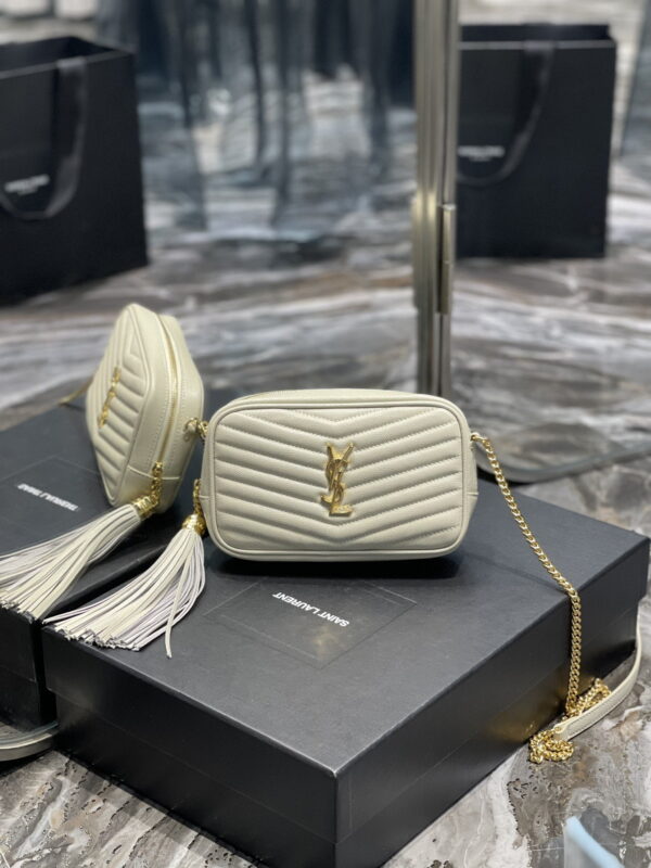 [REP 1:1] Saint Laurent Lou Mini Bag White In Quilted Grain De Poudre With Gold Hardware For Women 7.4in/19cm YSl 6125791GF019207