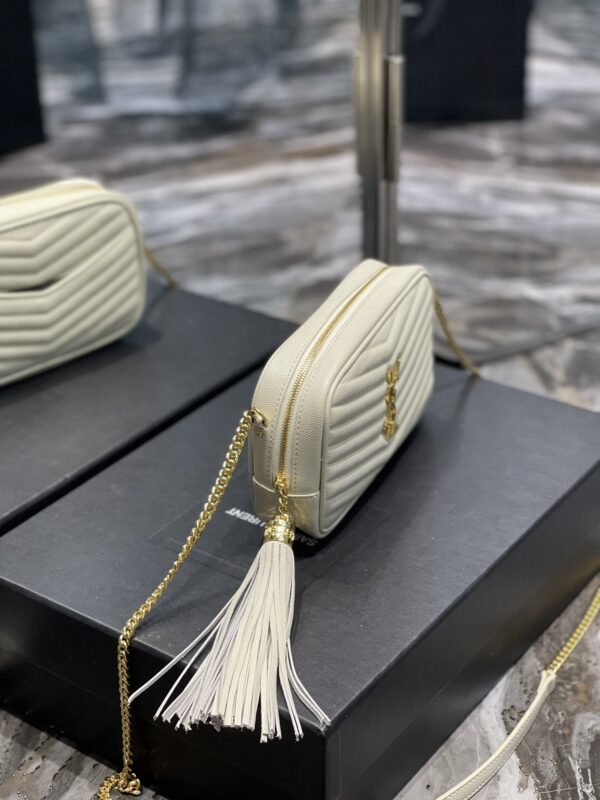 [REP 1:1] Saint Laurent Lou Mini Bag White In Quilted Grain De Poudre With Gold Hardware For Women 7.4in/19cm YSl 6125791GF019207