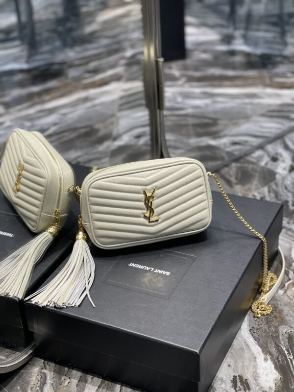 [REP 1:1] Saint Laurent Lou Mini Bag White In Quilted Grain De Poudre With Gold Hardware For Women 7.4in/19cm YSl 6125791GF019207