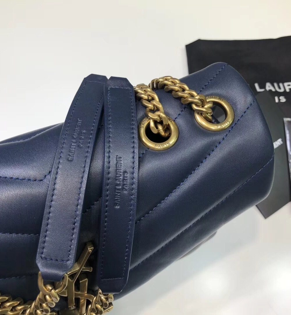 [REP 1:1] Saint Laurent Loulou Small Chain Bag In Matelassé "Y" Blue For Women 9.8in/23cm YSL 494699DV7274147