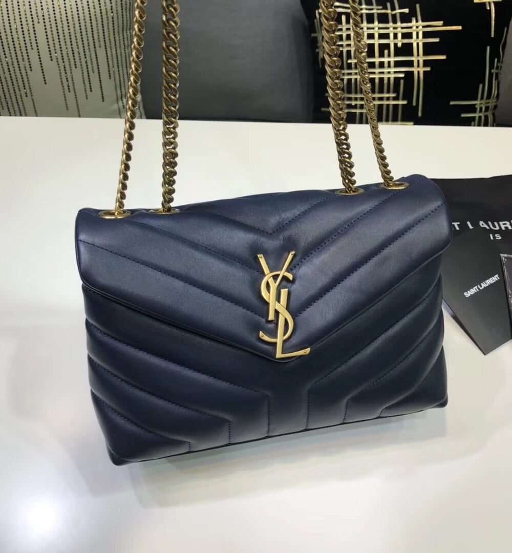 [REP 1:1] Saint Laurent Loulou Small Chain Bag In Matelassé "Y" Blue For Women 9.8in/23cm YSL 494699DV7274147