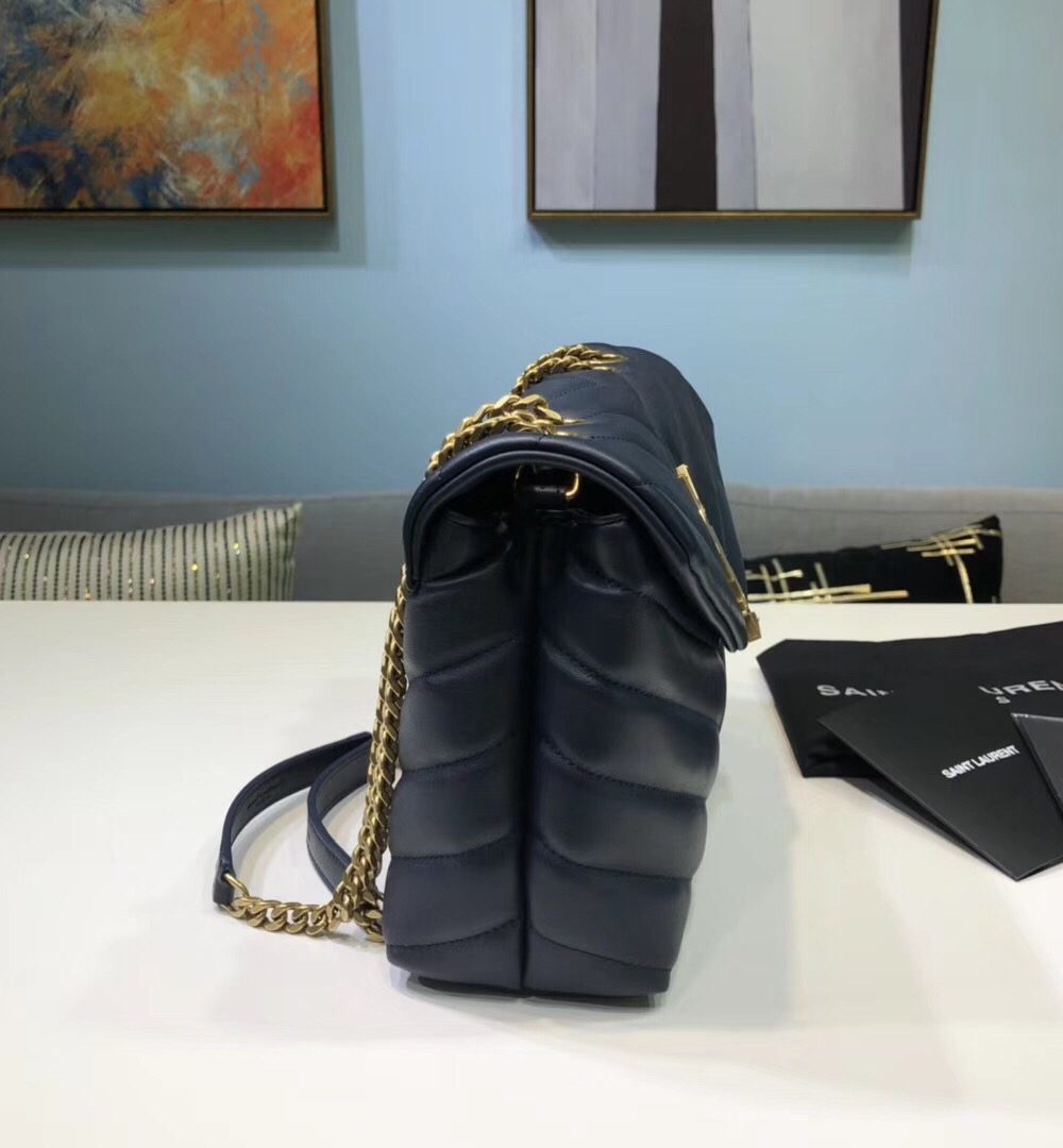 [REP 1:1] Saint Laurent Loulou Small Chain Bag In Matelassé "Y" Blue For Women 9.8in/23cm YSL 494699DV7274147