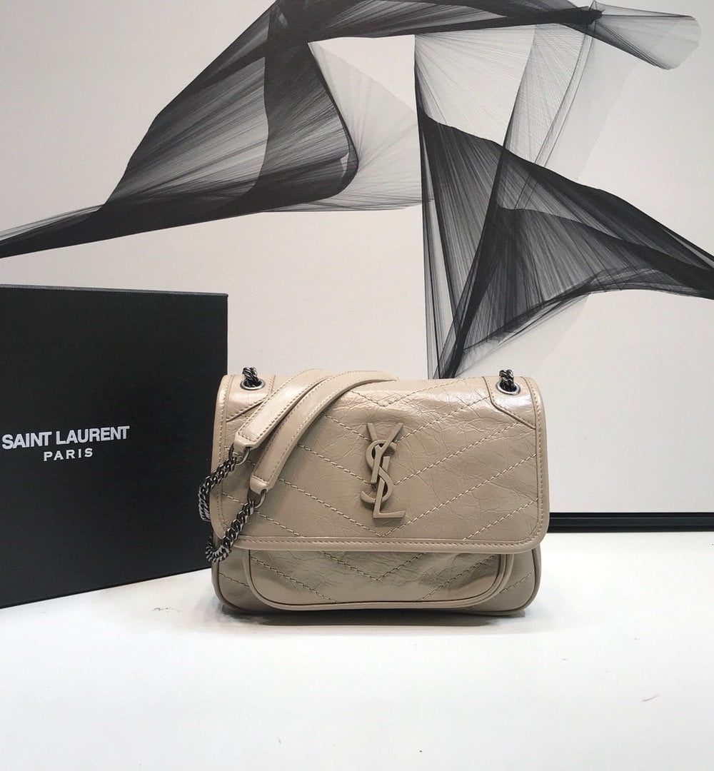 [REP 1:1] Saint Laurent Niki Baby Chain Bag In Crinkled Vintage Beige For Women 8.2in/21cm YSL 6331600EN049956