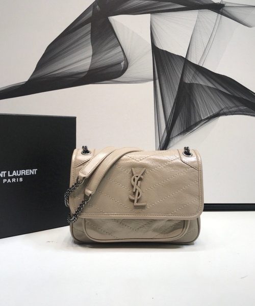 [REP 1:1] Saint Laurent Niki Baby Chain Bag In Crinkled Vintage Beige For Women 8.2in/21cm YSL 6331600EN049956