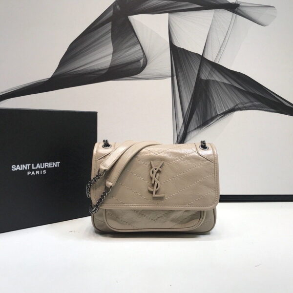 [REP 1:1] Saint Laurent Niki Baby Chain Bag In Crinkled Vintage Beige For Women 8.2in/21cm YSL 6331600EN049956