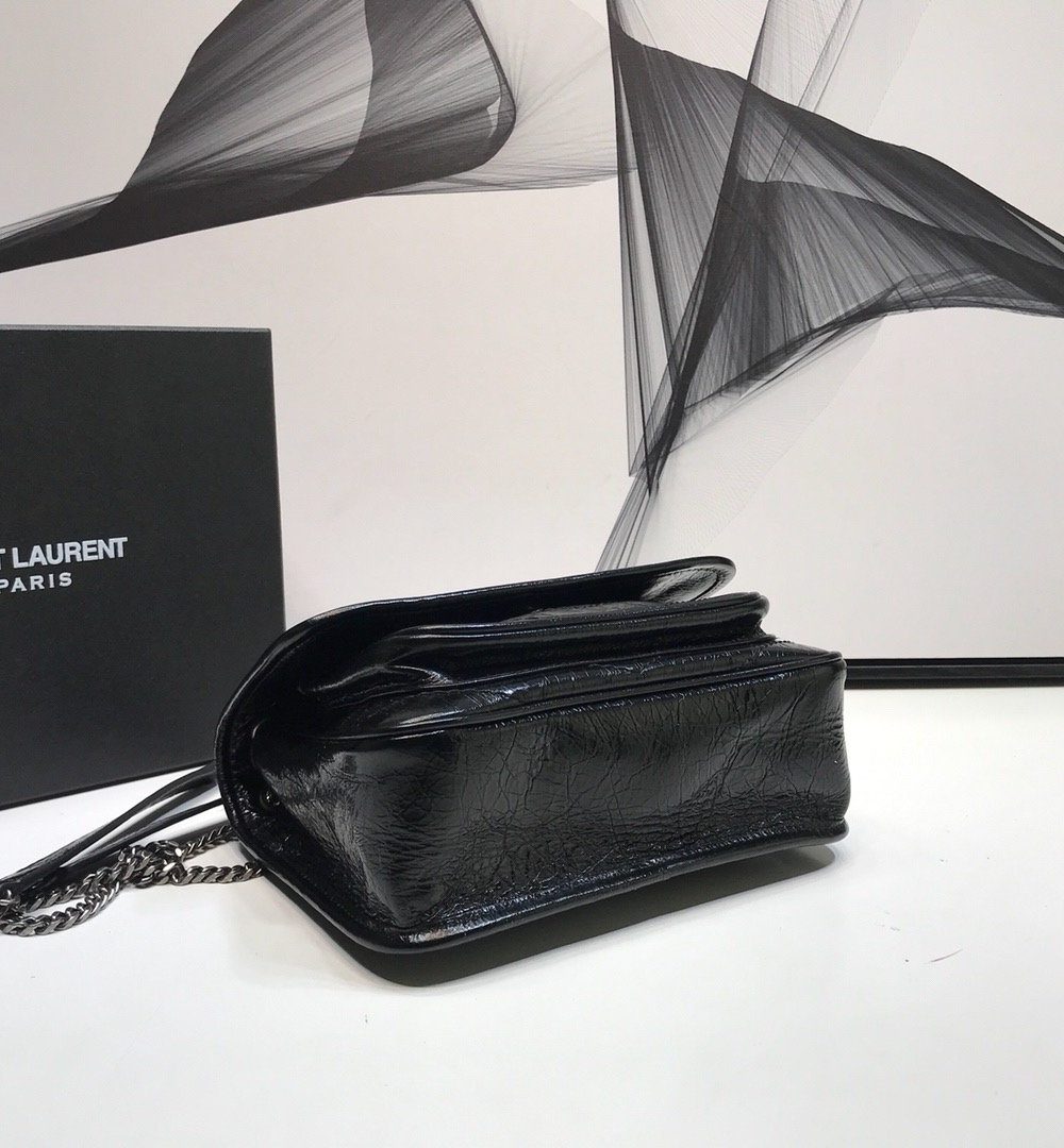 [REP 1:1] Saint Laurent Niki Baby Chain Bag In Crinkled Vintage Black For Women 8.2in/21cm YSL 6331600EN041000