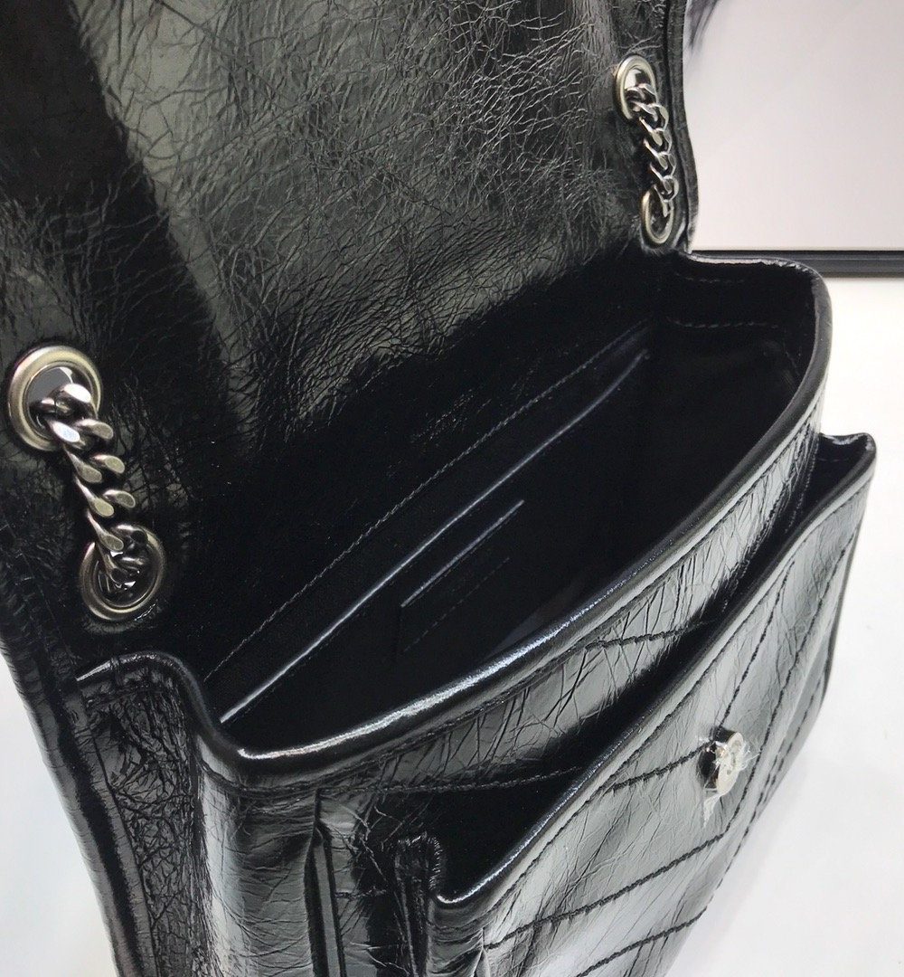 [REP 1:1] Saint Laurent Niki Baby Chain Bag In Crinkled Vintage Black For Women 8.2in/21cm YSL 6331600EN041000
