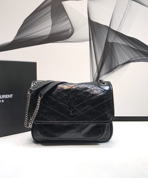 [REP 1:1] Saint Laurent Niki Baby Chain Bag In Crinkled Vintage Black For Women 8.2in/21cm YSL 6331600EN041000