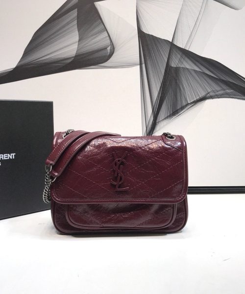 [REP 1:1] Saint Laurent Niki Baby Chain Bag In Crinkled Vintage  Burgundy For Women 8.2in/21cm YSL 6331600EN046475