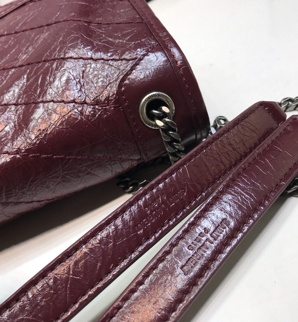 [REP 1:1] Saint Laurent Niki Baby Chain Bag In Crinkled Vintage  Burgundy For Women 8.2in/21cm YSL 6331600EN046475