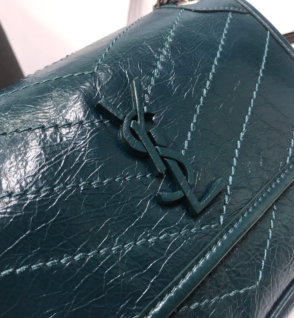 [REP 1:1] Saint Laurent Niki Baby Chain Bag In Crinkled Vintage Dark Green For Women 8.2in/21cm YSL