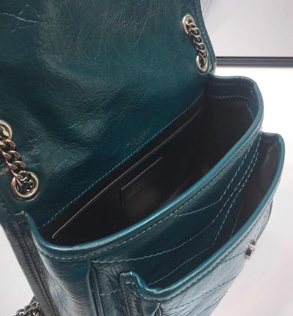 [REP 1:1] Saint Laurent Niki Baby Chain Bag In Crinkled Vintage Dark Green For Women 8.2in/21cm YSL