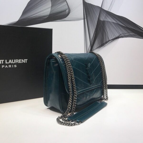 [REP 1:1] Saint Laurent Niki Baby Chain Bag In Crinkled Vintage Dark Green For Women 8.2in/21cm YSL