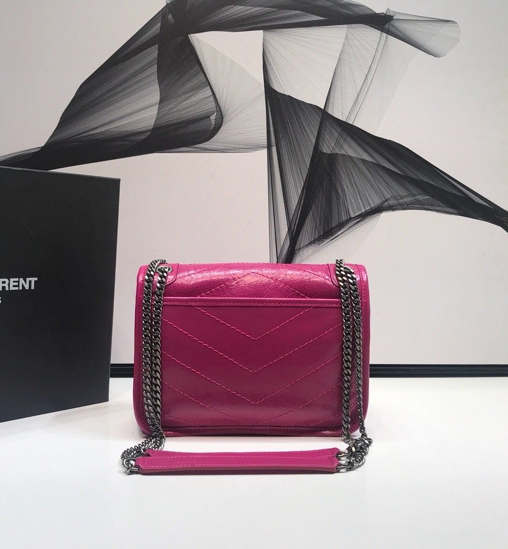 [REP 1:1] Saint Laurent Niki Baby Chain Bag In Crinkled Vintage Dark Pink For Women 8.2in/21cm YSL