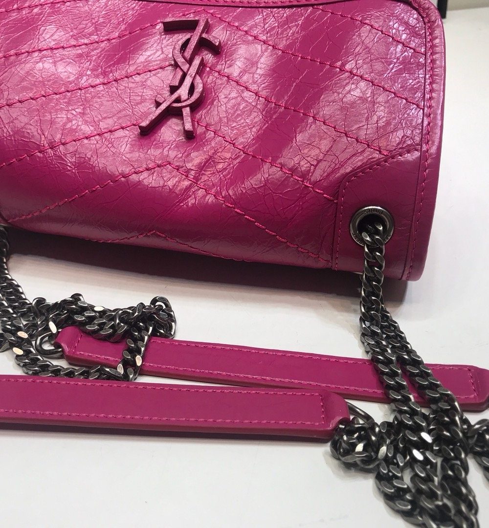 [REP 1:1] Saint Laurent Niki Baby Chain Bag In Crinkled Vintage Dark Pink For Women 8.2in/21cm YSL