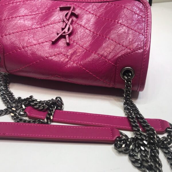 [REP 1:1] Saint Laurent Niki Baby Chain Bag In Crinkled Vintage Dark Pink For Women 8.2in/21cm YSL